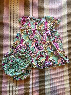 Vera Bradley Baby Girls Paisley Mint & Pink Swing Dress with Ruffle Bloomers